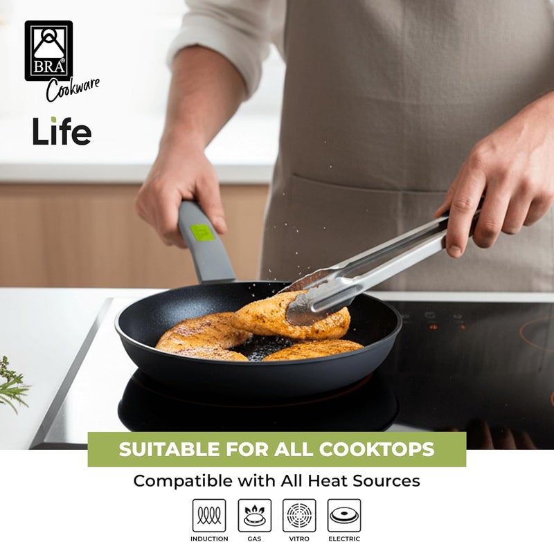 BRA COOKWARE Life Ceramic Nonstick Frying Pan | 8 Inch Recycled Cast Aluminum Skillet | Ceramic Non-Stick Fry Pan | PFOA Free Searing Skillet | All Cooktops (incl. Induction) | Soft-Touch Handle - Image 5